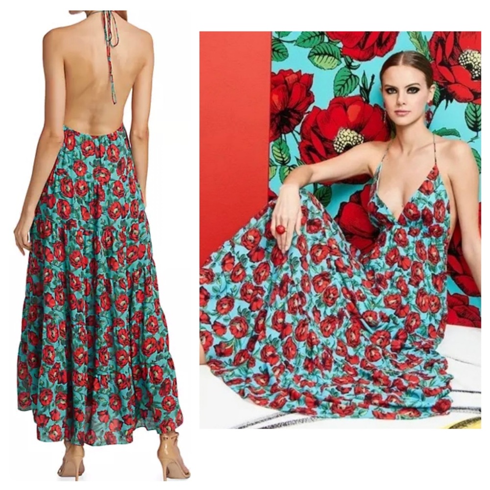 mae halter tiered maxi dress ALICE + OLIVIA red bridal gowns